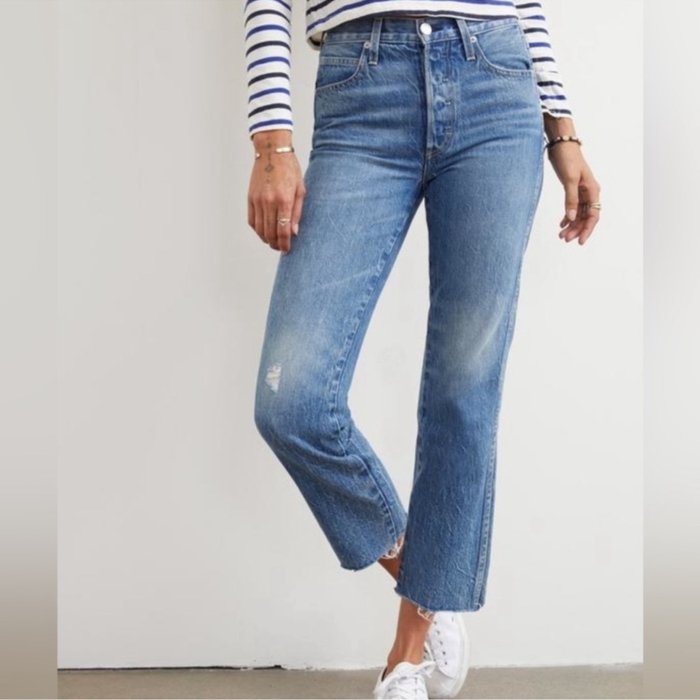 AMO Women's Straight Leg Jeans in Medium Blue Wash